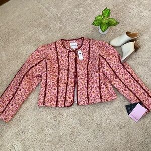 Anthropologie Floral Pink Jacket with Burgundy Accents